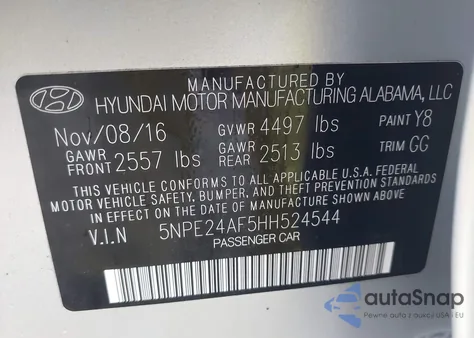 2017 Hyundai Sonata z USA, uszkodzony, nr VIN 5NPE24AF5HH524544